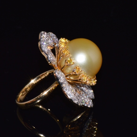 CERTIFIED NATURAL 26CTS VS F DIAMOND 15MM SOUTH SEA PEARL SAPPHIRE 18K GOLD RING - Picture 8 of 14